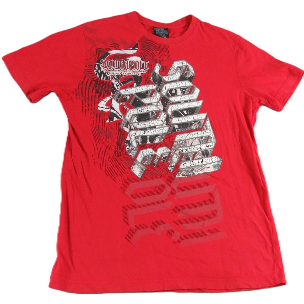 Southpole Graphic Tee Men L Red Grind To Build 100% Cotton Y2K Hip Hop Spellout